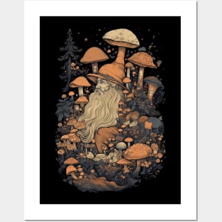 Lord Of The Shrooms - dark gnome wizard fantasy mushroom illustration fairy tale fae folk Posters and Art